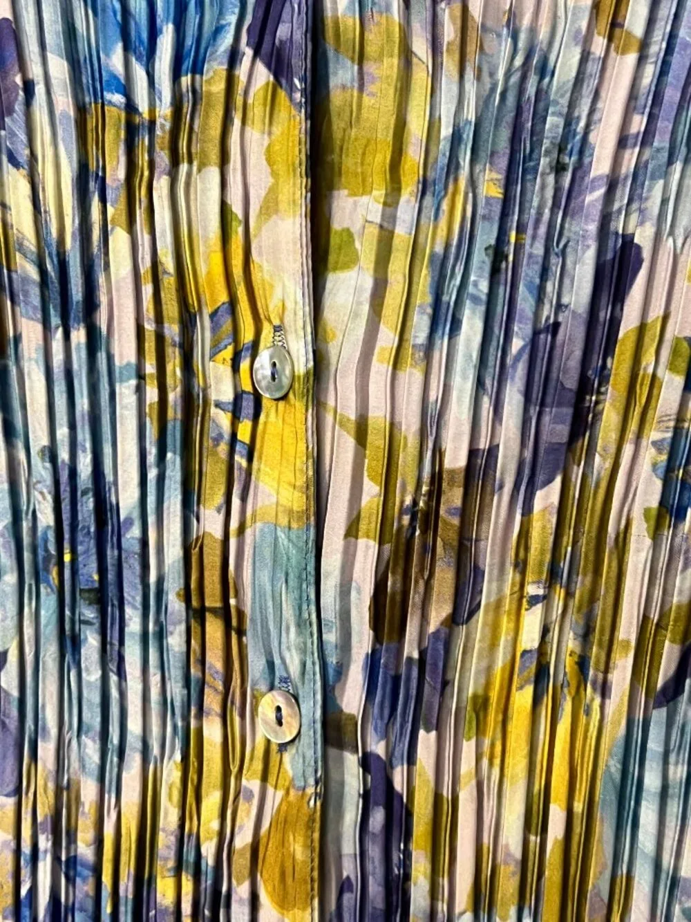 MNG Mango Blue Floral Pleated Long Sleeve Blouse Size 8 Y2K Fairy Italian Fabric